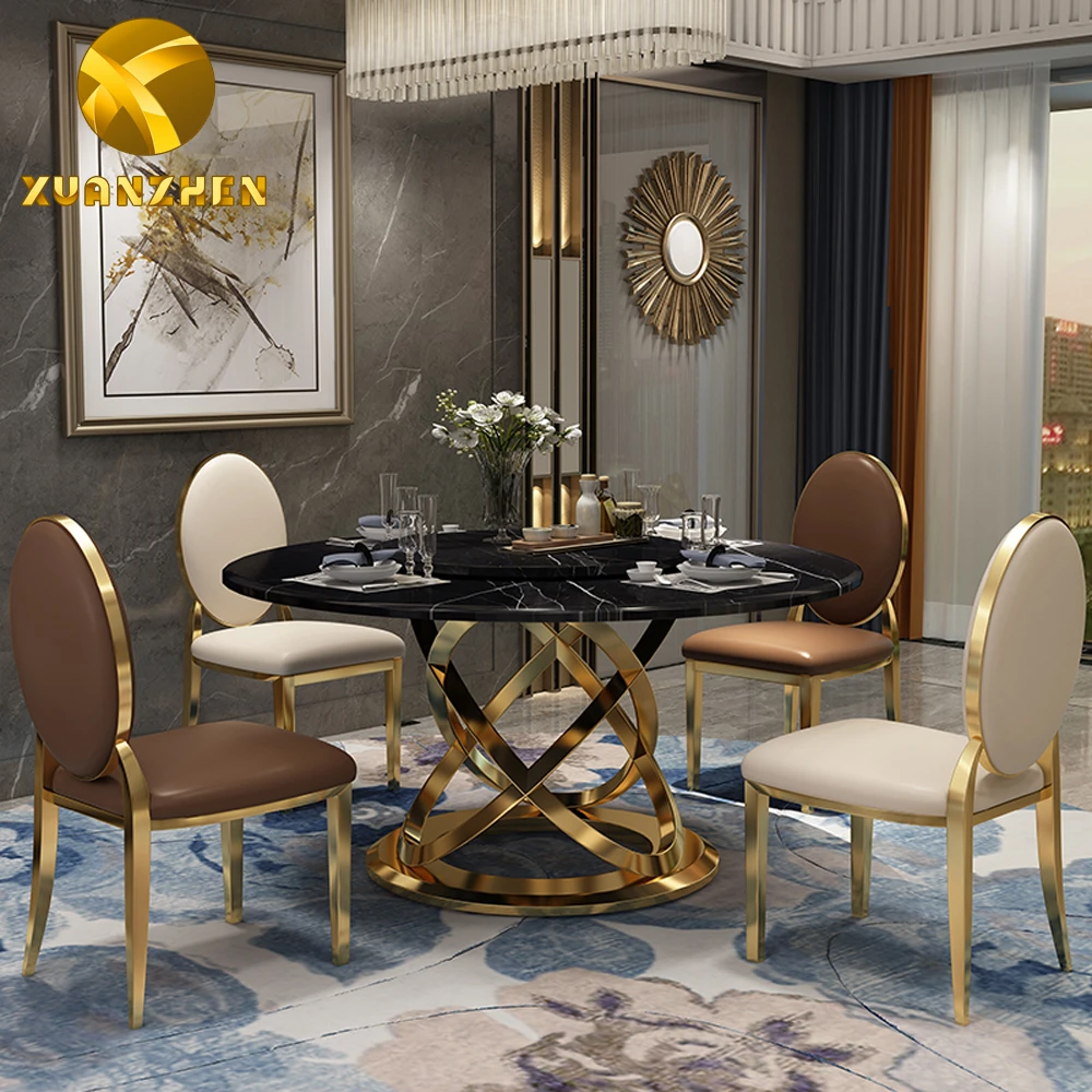 Stainless steel metal furniture kitchen dinning table set round dining tables modern marble dining table set  DT 012