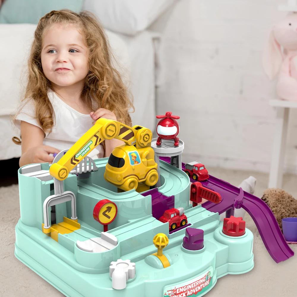 Kids big adventure parking lot track toy race car parking track slot adventure game toy