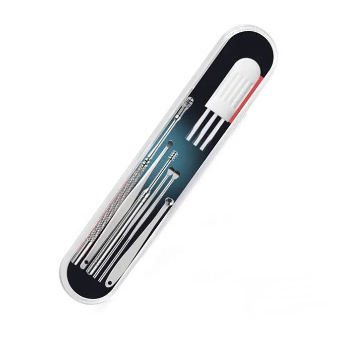 Portable 7pcs Metal Ear Wax Removal Kit Stainless Steel Ear Pick EarWax Remover Ear Cleaning Tool With Cleaning Brush