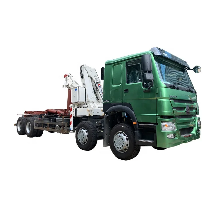 HOWO 8X4 Hook Lift Garbage Truck With Crane 12 wheels Hook Arm Truck mounted with Crane