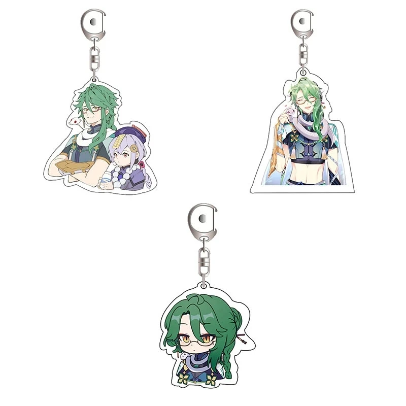 Genshin Impact Game Figures Baizhu Qiqi Keychain Acrylic Characters Pendant Keyring Cospaly Collection KeyChain Jewelry Fan Gift