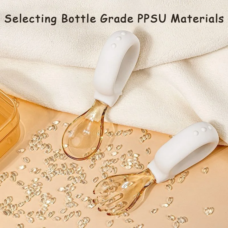 Newsun Silicone PPSU Baby Spoon And Fork Set Feeding Food Safety For Babies Training
