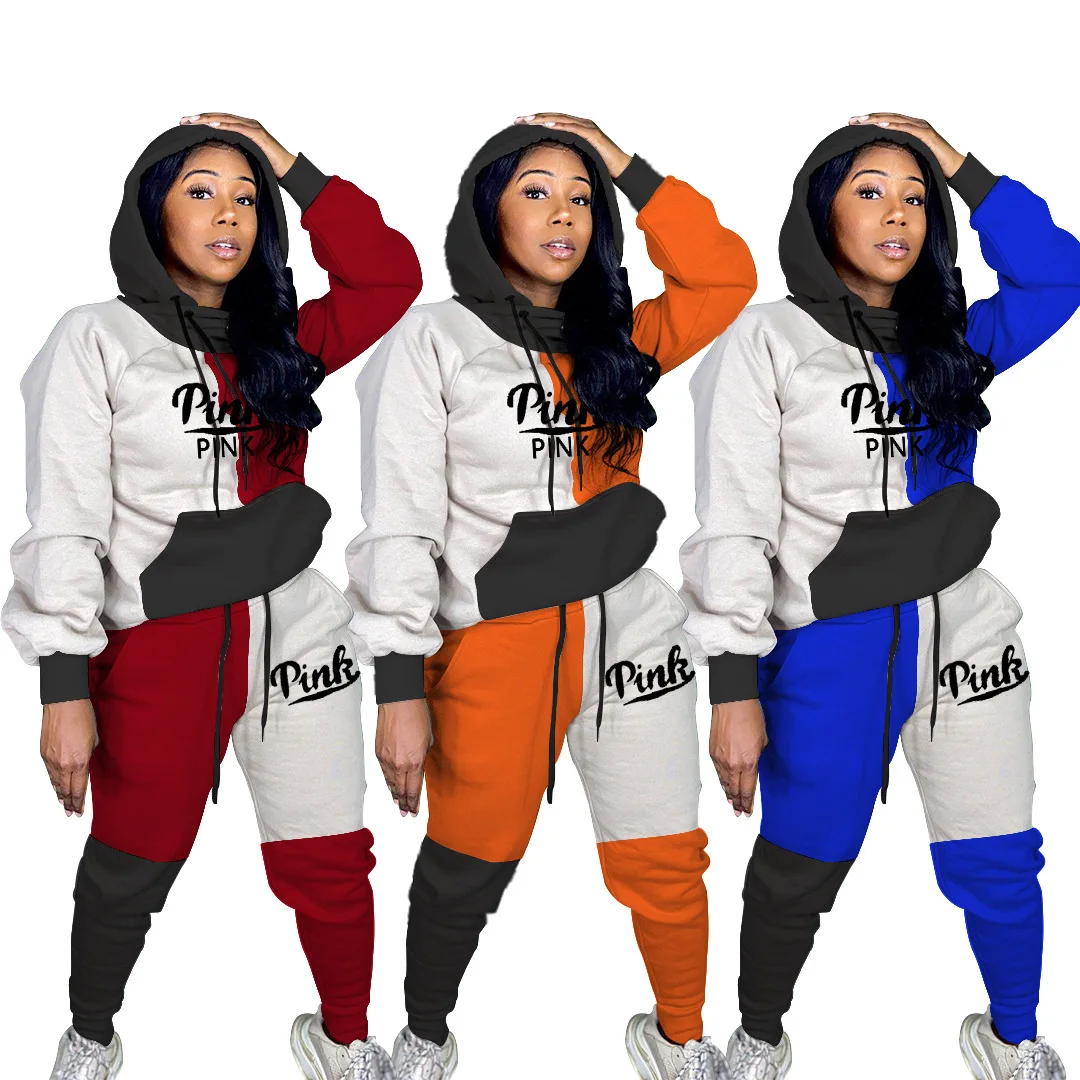 Женский спортивный комплект из двух предметов в европейском и американском стиле с надписью