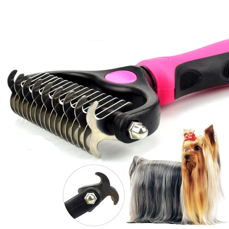 Double Sided Shedding and Dematting Undercoat Rake Comb Brush for Dogs and Cats