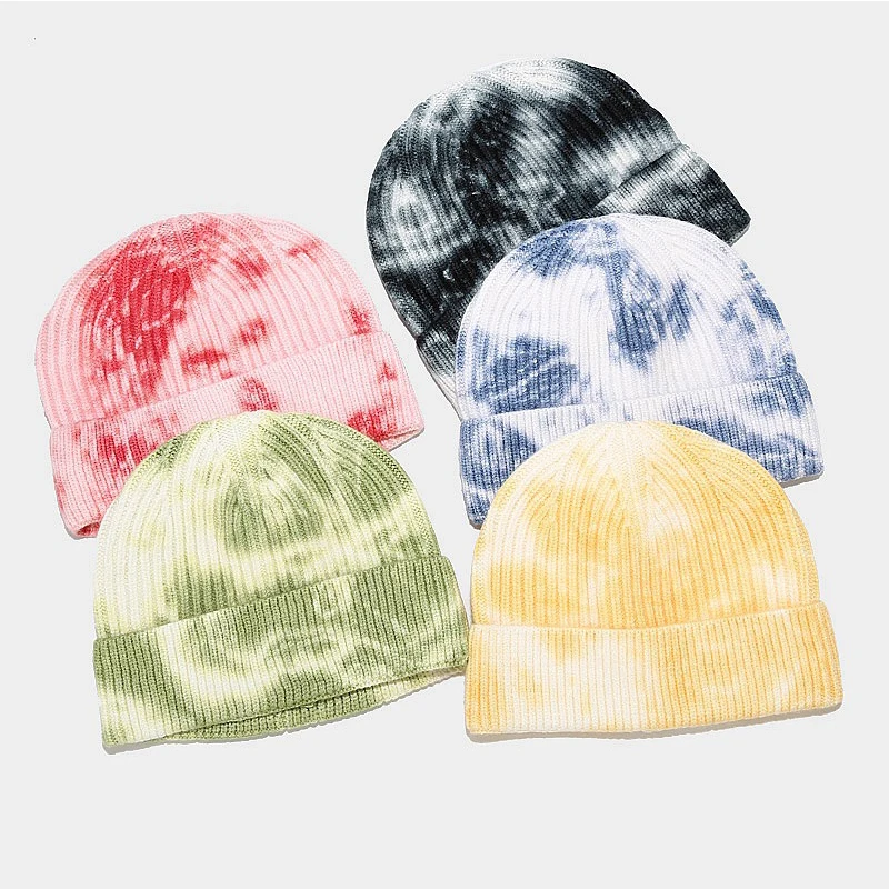 In-stock knitted beanie hat for women Soft Warm Ski Hat Beanie winter tie dye beanie