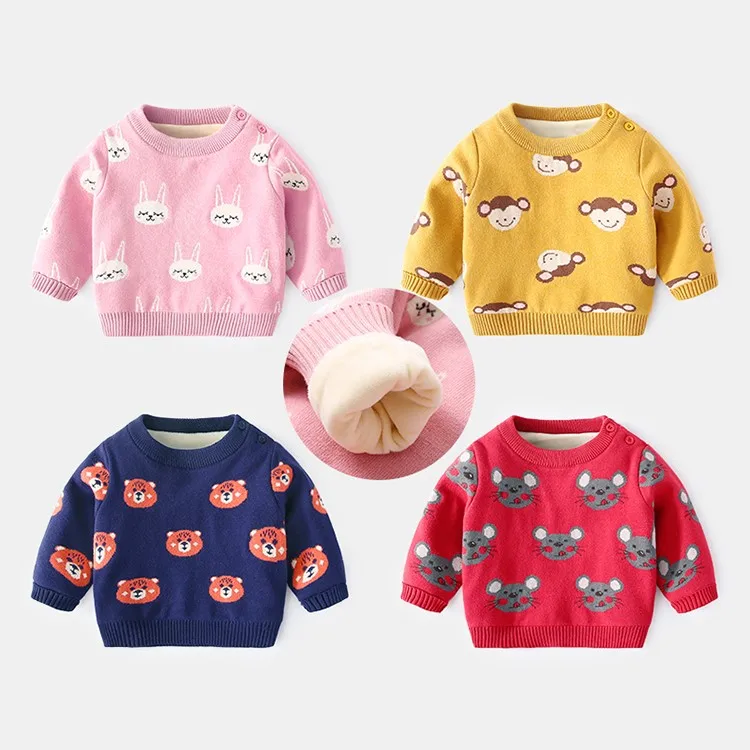 
cartoon animal jacquard thickening knit baby sweaters winter baby clothes kids pullovers 