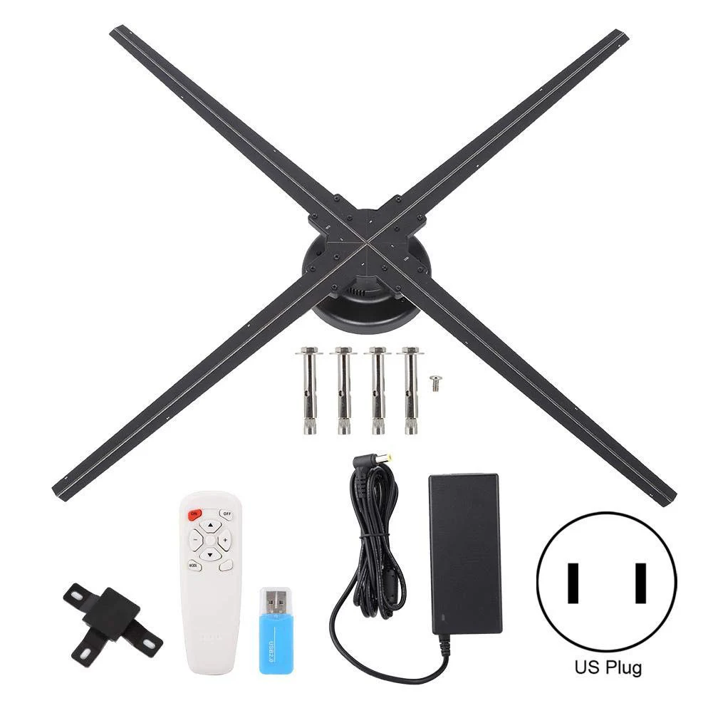 AC110V 220 3D Holographic Advertising Projector 65cm 4 Blade LED Fan Stand Best for Shop Mall Store