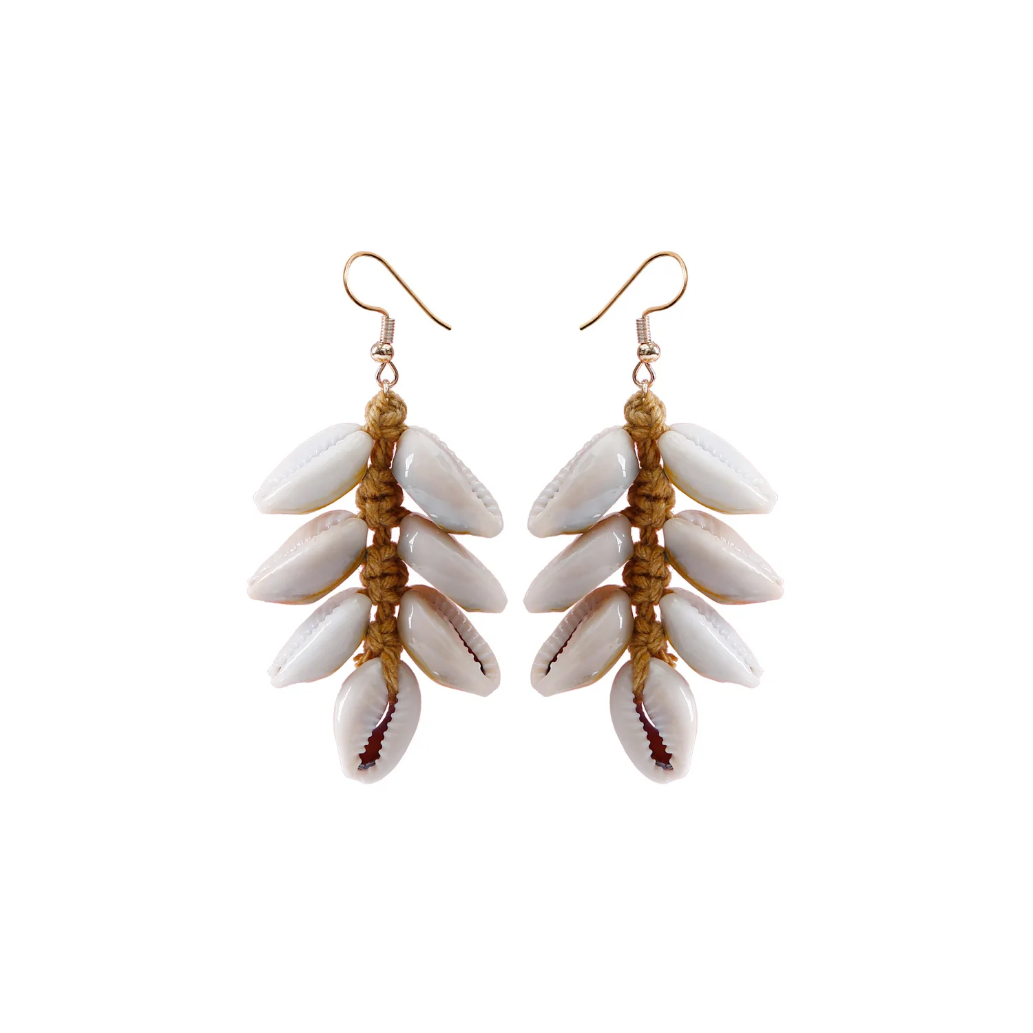 women bohemian ocean style holiday jewelry stainless steel earrings hook cotton rope wrapped shell earrings