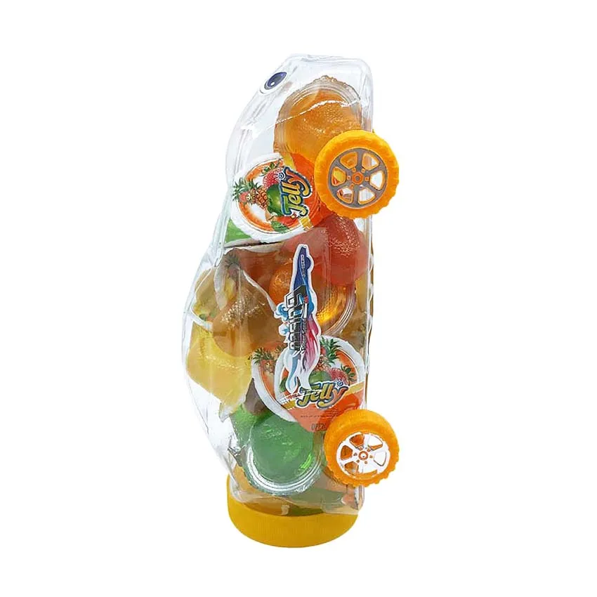 Cartoon Car Shape Assorted Fruit Flavor Jelly Pudding Candy In Car Jar