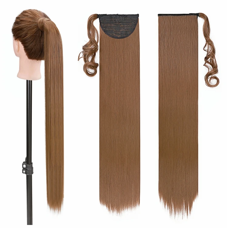 32' long clip in wrap around pony synthetic hair ponytail extensions hairpiece for women