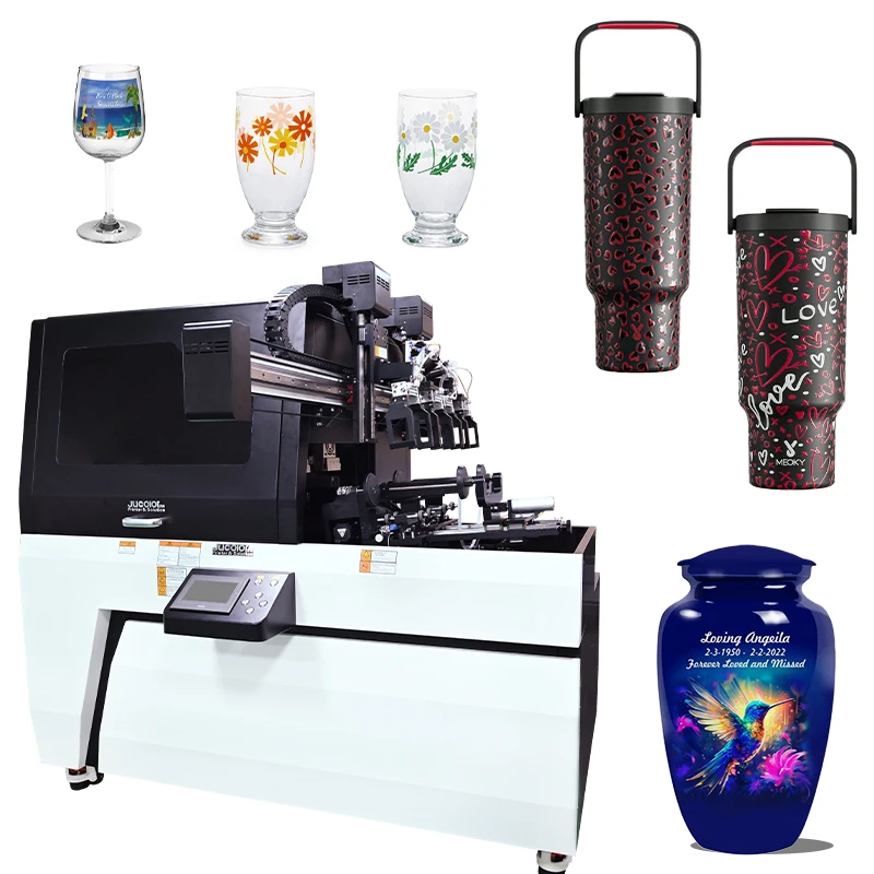 Jucolor 360 Double station cylinder printer Thermos Cup Aluminium Cans Glass Bottle UV rotary inkjet printer