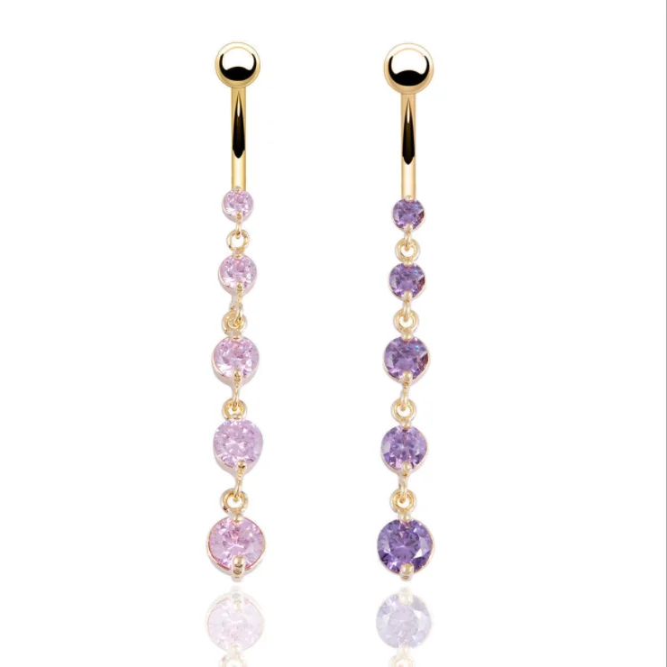 New Custom Navel Ring Chain Belly Button Rings Surgical Steel Body Piercing Jewelry Brass Casting 5 Zircon Gems