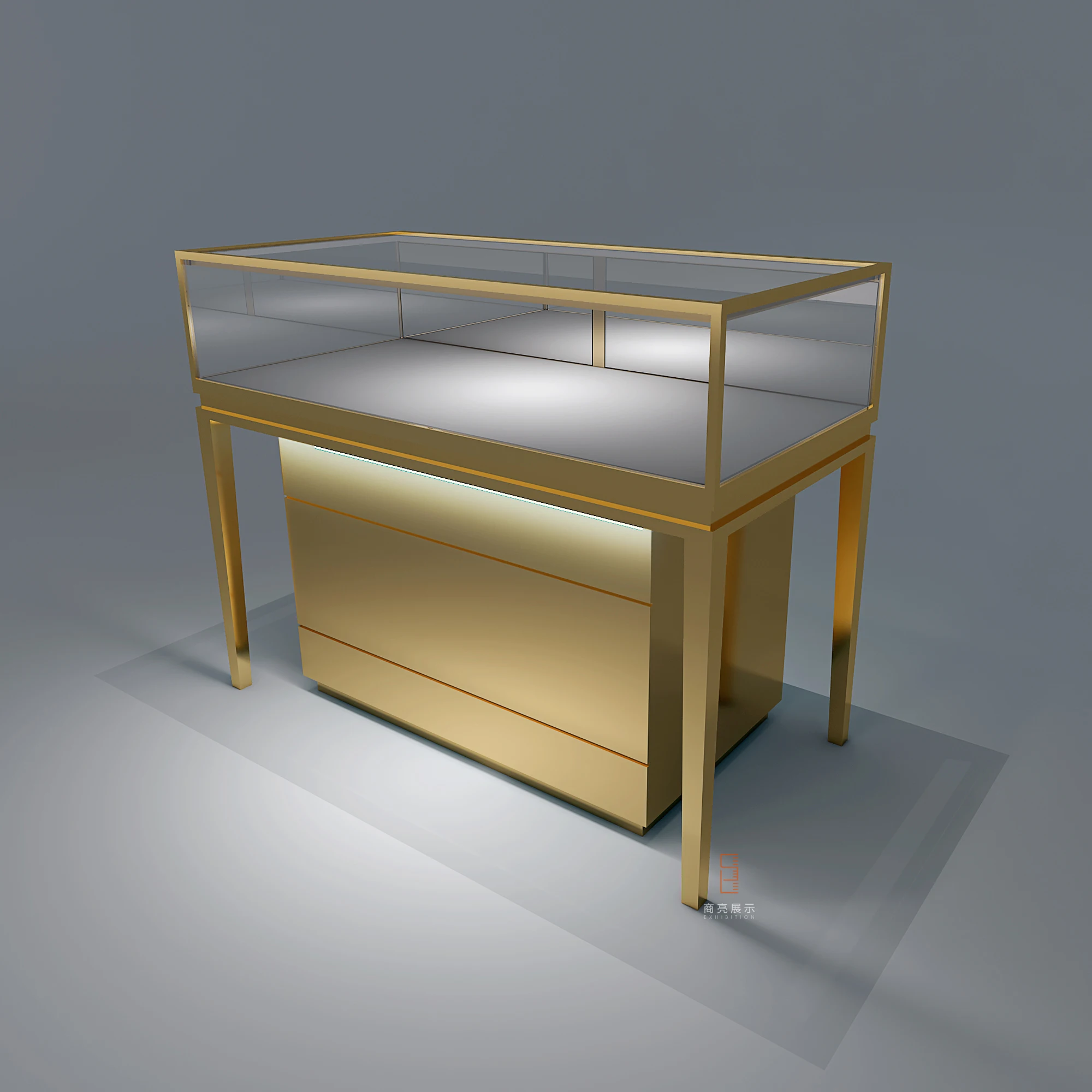 Factory directly sell wood stainless steel with led lights high end jewelry display cabinet