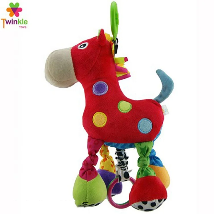 
Baby toy with musical pull string stuffed plush red horse animal toy 