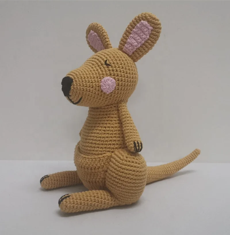 Wholesales Organic Cotton Crochet Kangaroo Stuffed Toys 100% Handmade Amigurumi Toys For Babies