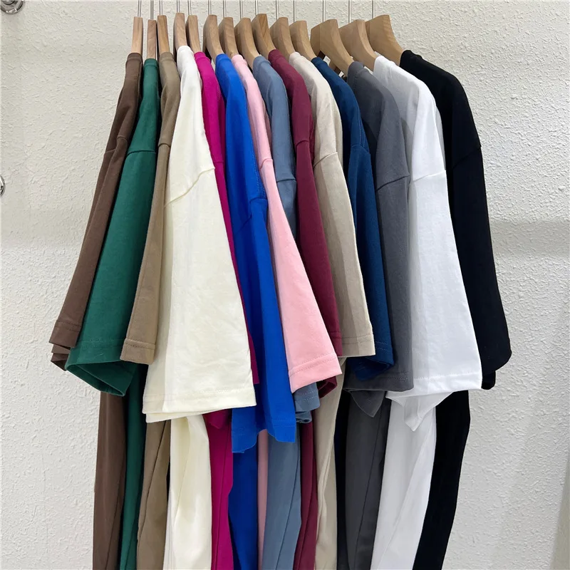 Summer heavyweight 230gsm cotton unisex plus size plain blank streetwear custom logo printing t shirt men tshirt