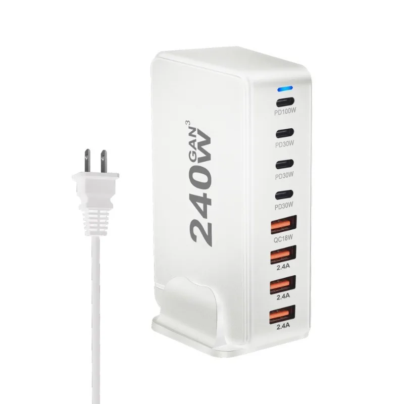 8 Port USB  GaN 240W Fast Desk Charger with  Quick Charger Docking Station