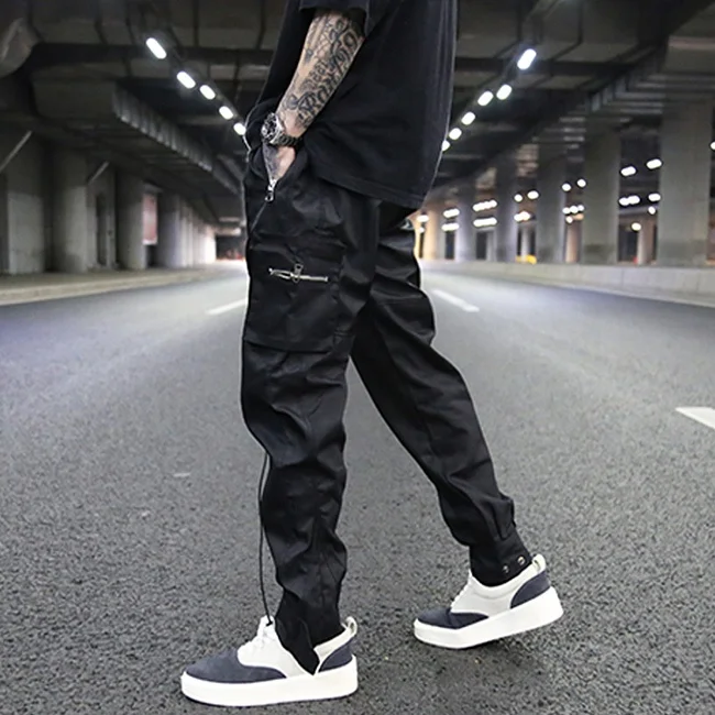 Multi zipper pockets straight stretch waist pants usa street solid color jogger pants men casual cargo pants stock dropshipping