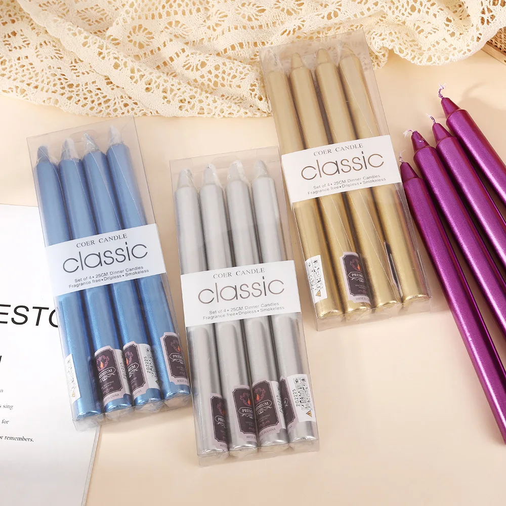 4PCS/Pack  Smokeless tasteless Pole wax Romantic  Pillar Candles candlelight dinner wedding  long candle home wholesale