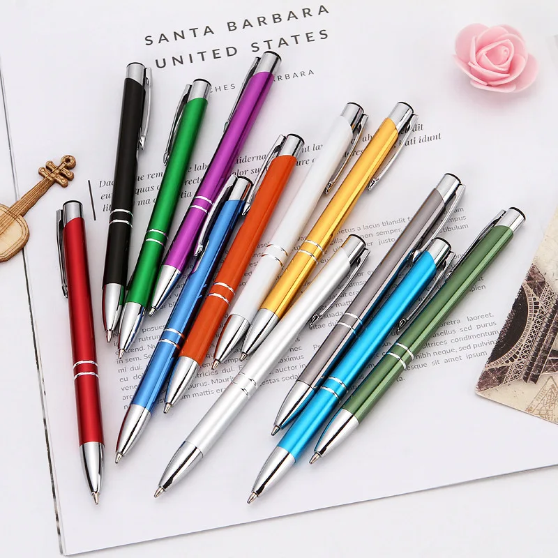 High Quality 1mm Fine Point Black Click Advertising Metal Ballpoint Pen Custom Logo Business Body Type for Promotions Wholesale