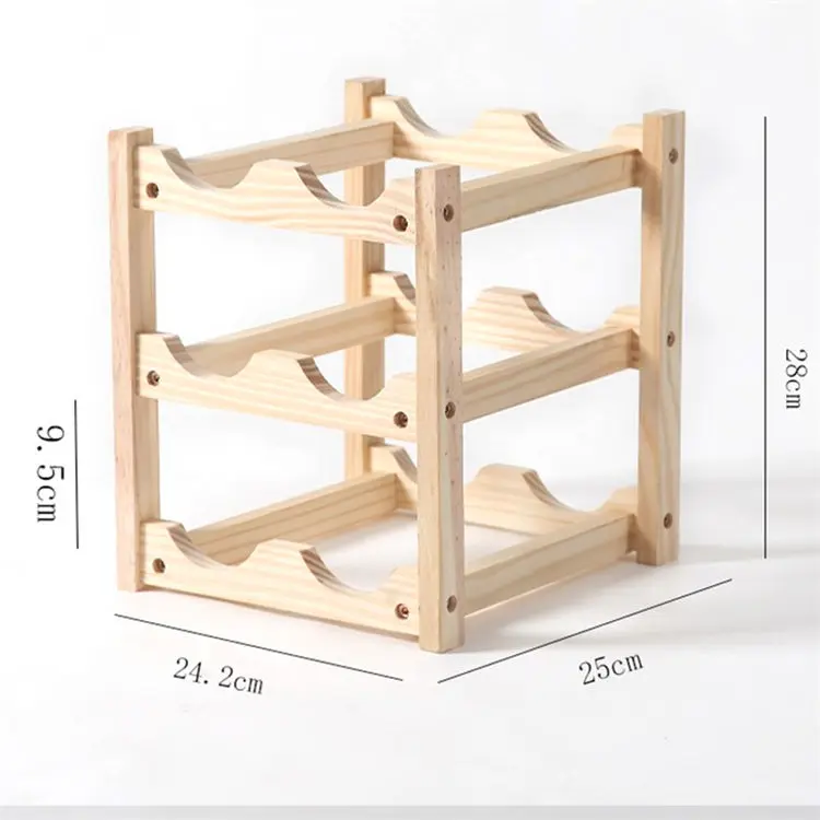 Hot Sales 12 Bottles 8 Slots Holder Storage Decorative Large Solid Wood Display Stand Stackable Countertop Wine Shelf Rack