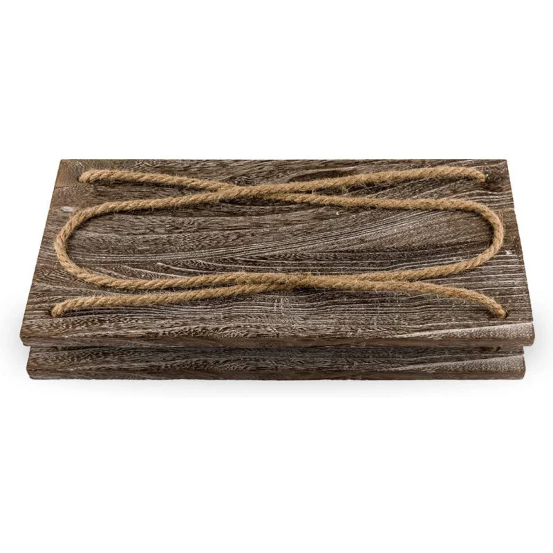 Custom Set of 2 Distressed Wooden Wall Hanging Shelves With Woven Rope Boho Home Decor Storage Organizer Shelf