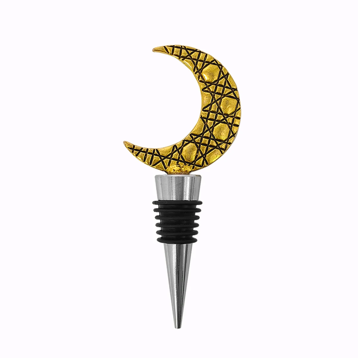 Golden Textured Moon Zinc Alloy Custom Reusable Decorative Metal Wine Stoppers
