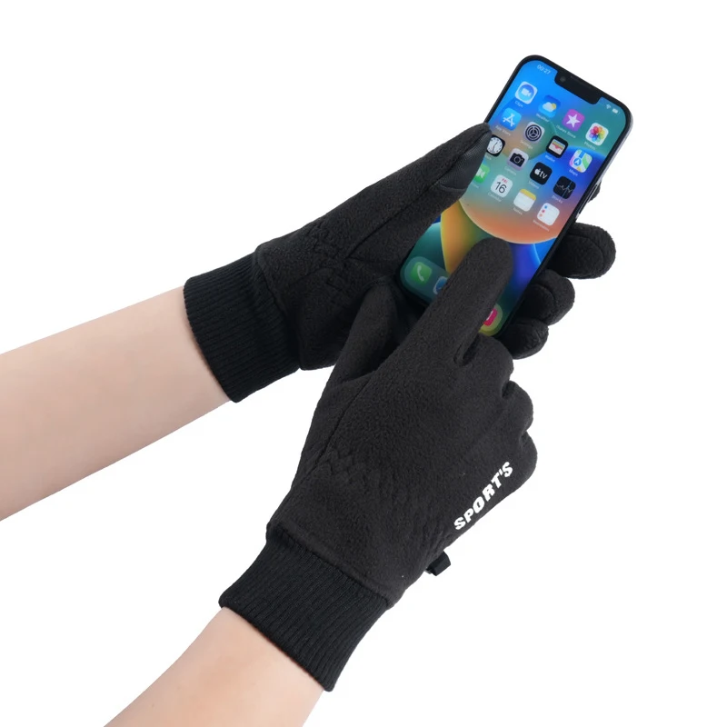 Rocker Fleece Thickened Warm Cycling Gloves Touch Screen Non-slip Winter Gloves Outdoor Windproof Ski Gloves Sports Casual Wrist