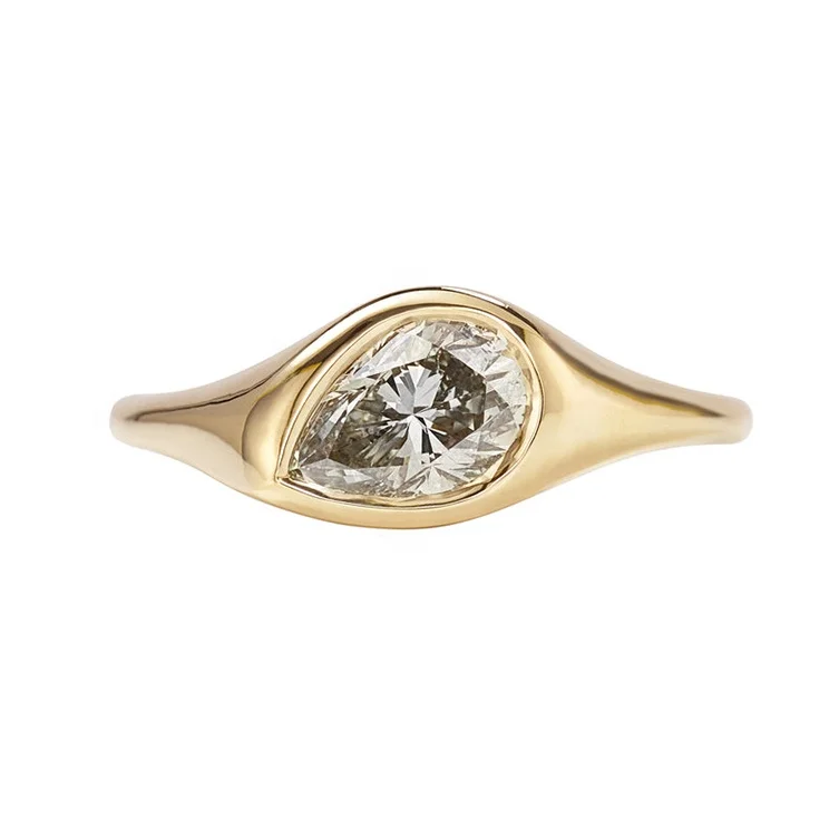 925 Sterling Silver 14/18K Gold Plated Trend 2024 Salt Pepper CZ Diamond Pear Cut Luxury Wedding Engagement Ring Jewelry Women