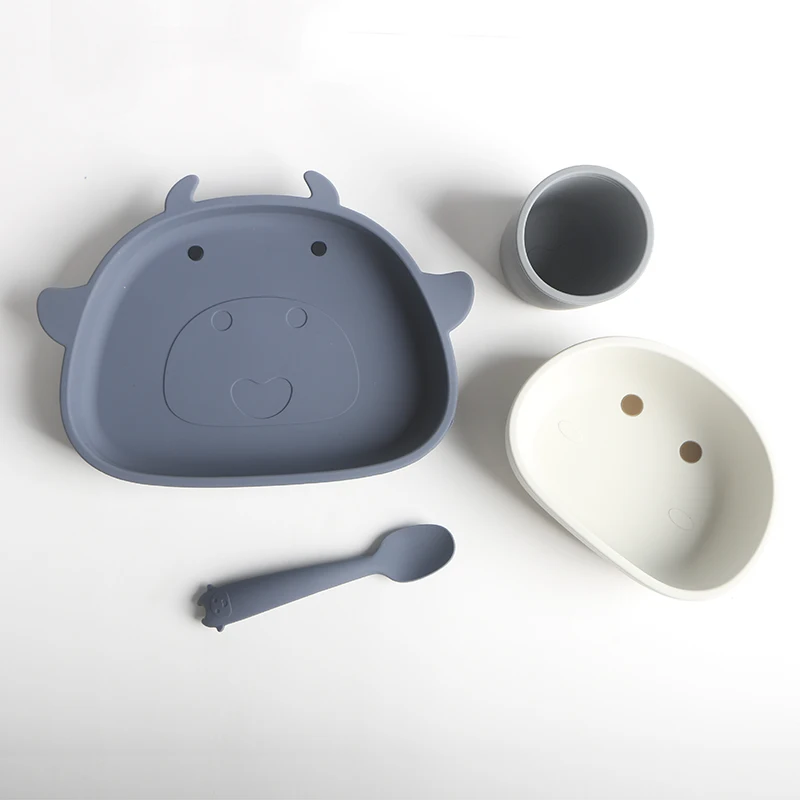 Silicone Suction Plate Tableware Set Kid Food Feeding Bowl Sippy Cup Straw Baby Dining Cutlery Dinnerware With Spoon For Babies