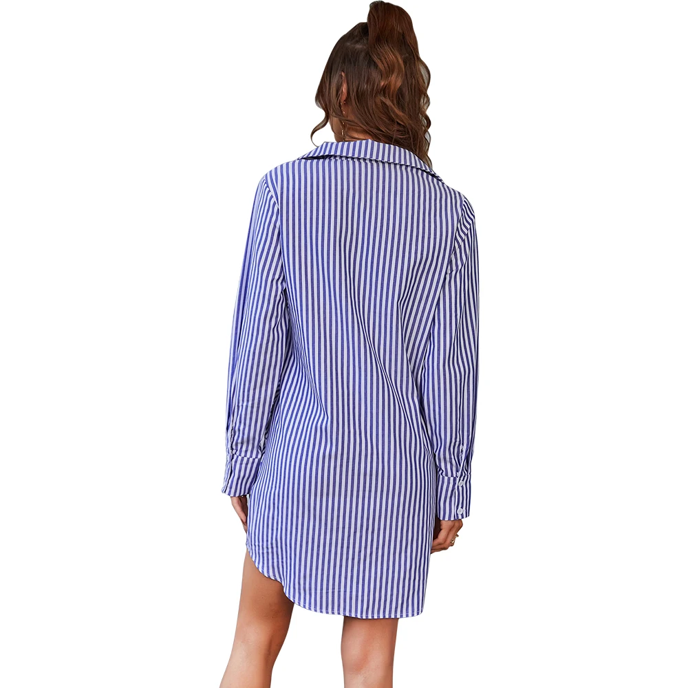 2022 Formal office lady long sleeve striped korean casual shirt women career dresses