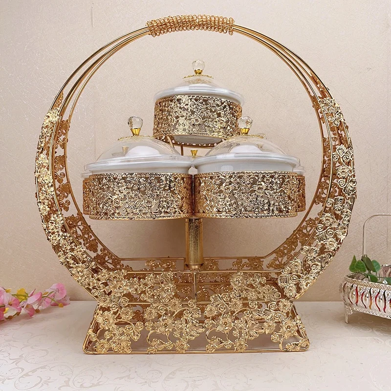 Muslim Style Golden Metal 6 pieces Bowl Set Ceramic Serving Cupcake Dishes For Ramadan Decorations