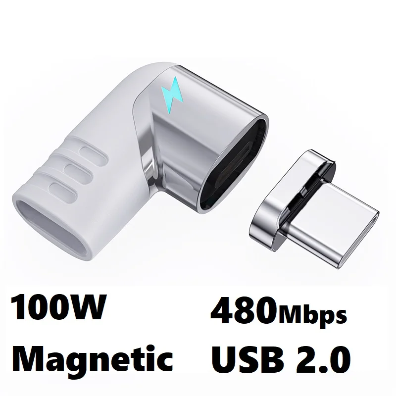Ad1A Magnetic Type C Connector 9 Pins Elbow Fast Charger 480Mb/s Data Transfer PD 100W USB C Magnet Adapter For MacBook Pro Air