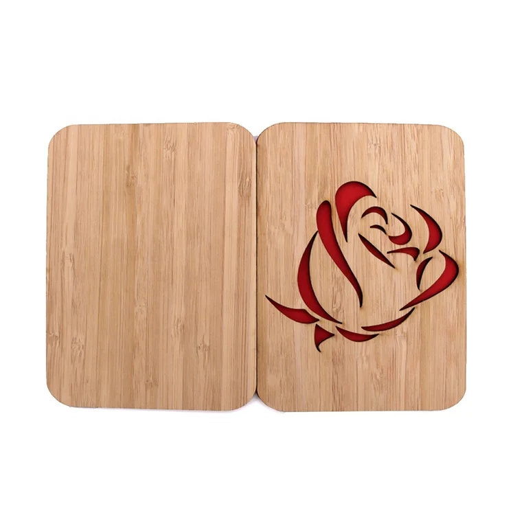 Оптовая продажа, поздравительная открытка с деревянной обложкой и лазерной резкой