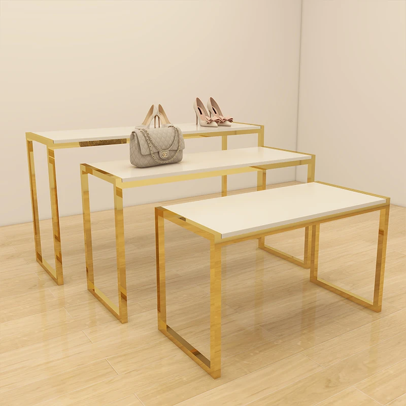 Luxury Style Metal Golden Color Dessert Table Top Display Set Racks Shoes Bag Display Stand For Store