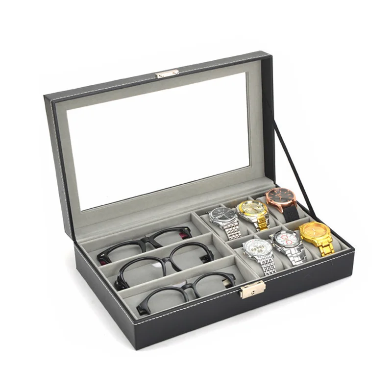 factory 6 Slot Watch 3 Slot Glasses Watches Storage Case Glass Top Watch Case Holder Organizer Storage Box