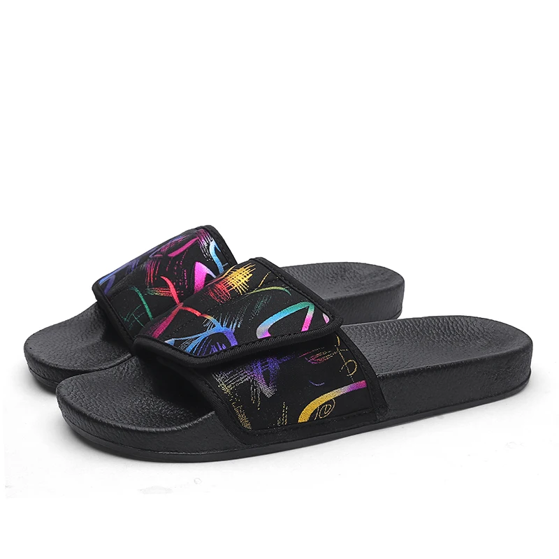 Custom Fashion Comfortable PU Soft Men Black  Footwear Slippers Sandal Slide