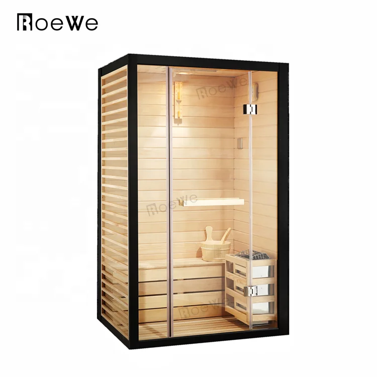 Indoor one person sauna steam room dry sauna box, modern design glass dry sauna cabin