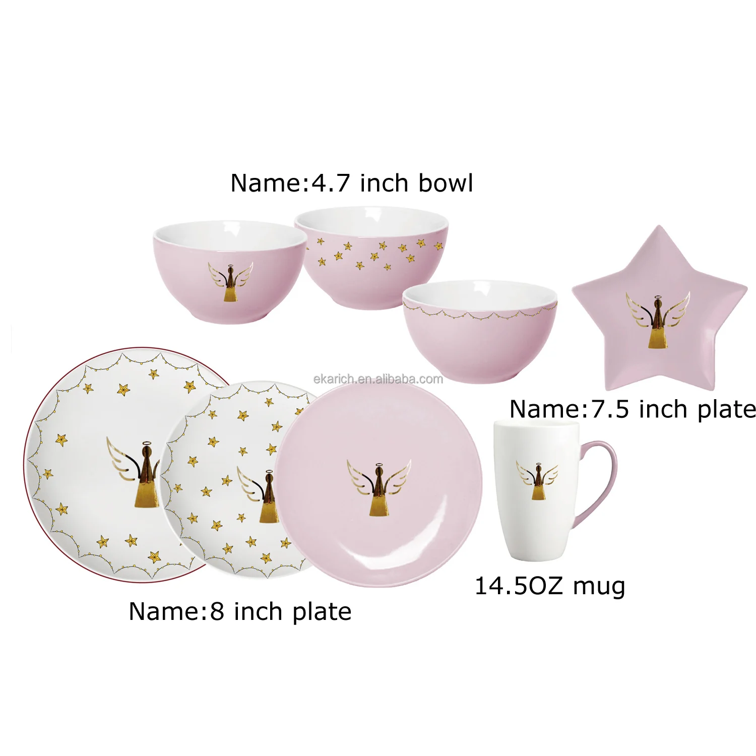 52PCS Bone China Dinnerware Sets Minimalist Nordic Pink Dinnerware SET Angel Decorative Tableware Wholesale