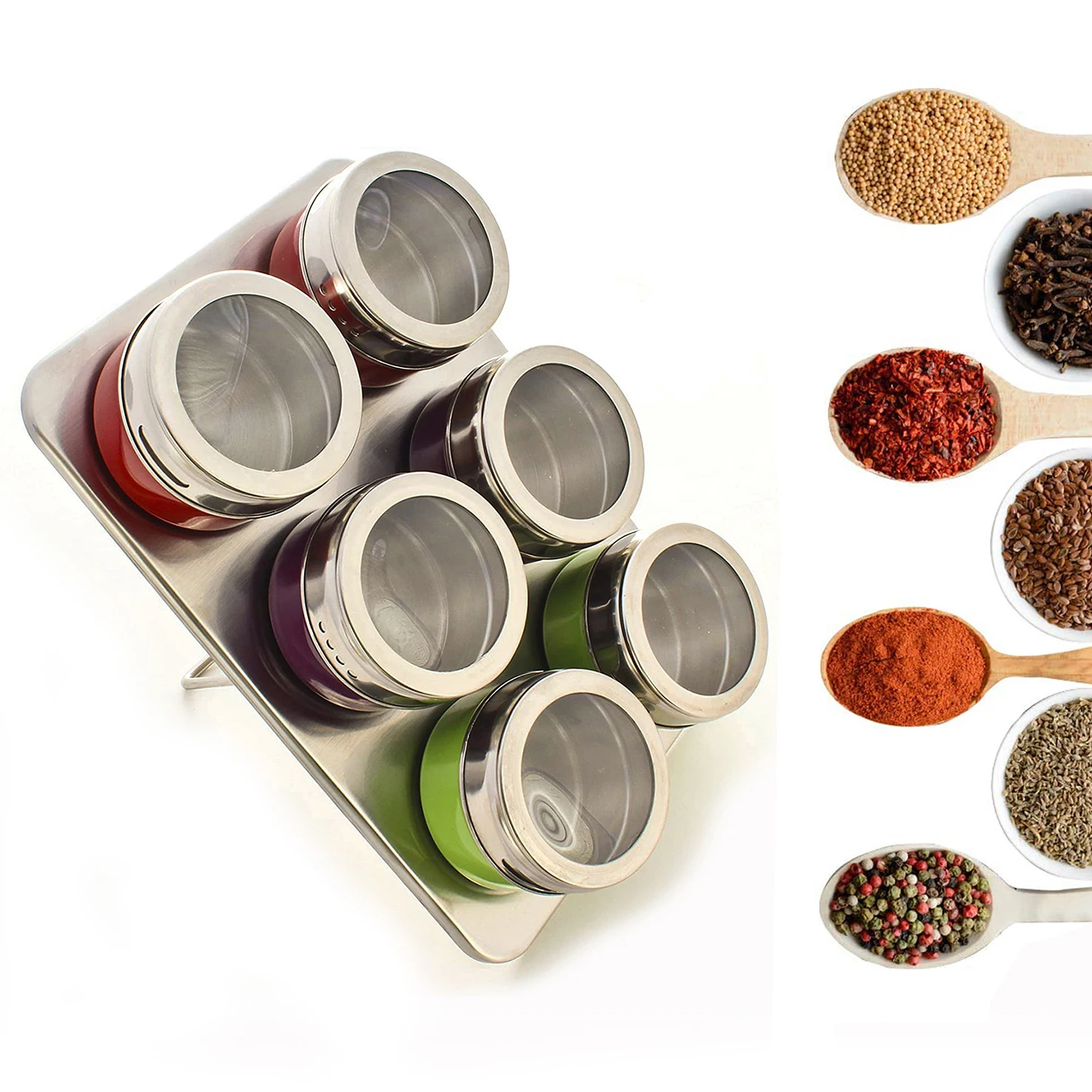 E-PIN Stainless steel round storage magnetic spice rack set 6pcs