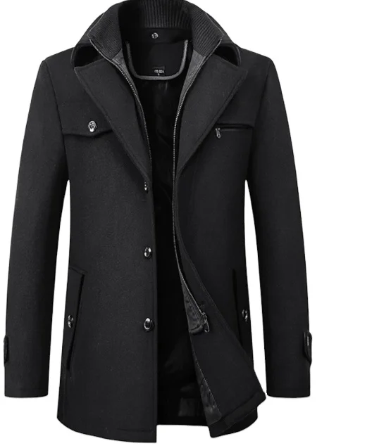 Custom Latest Design High Quality Mens Long Woollen Trench Overcoat Winter Coat Wool Men Coat With Button