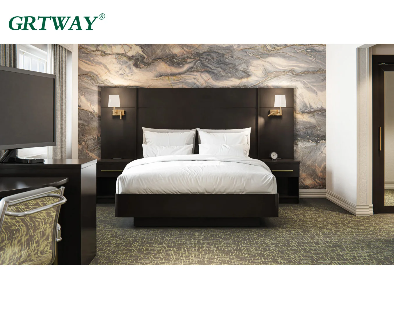 GRT6550  Residence Inn Hotel 2024 Hotel Furniture Factory for Sale Modern Hotel Bedroom Furniture Sets