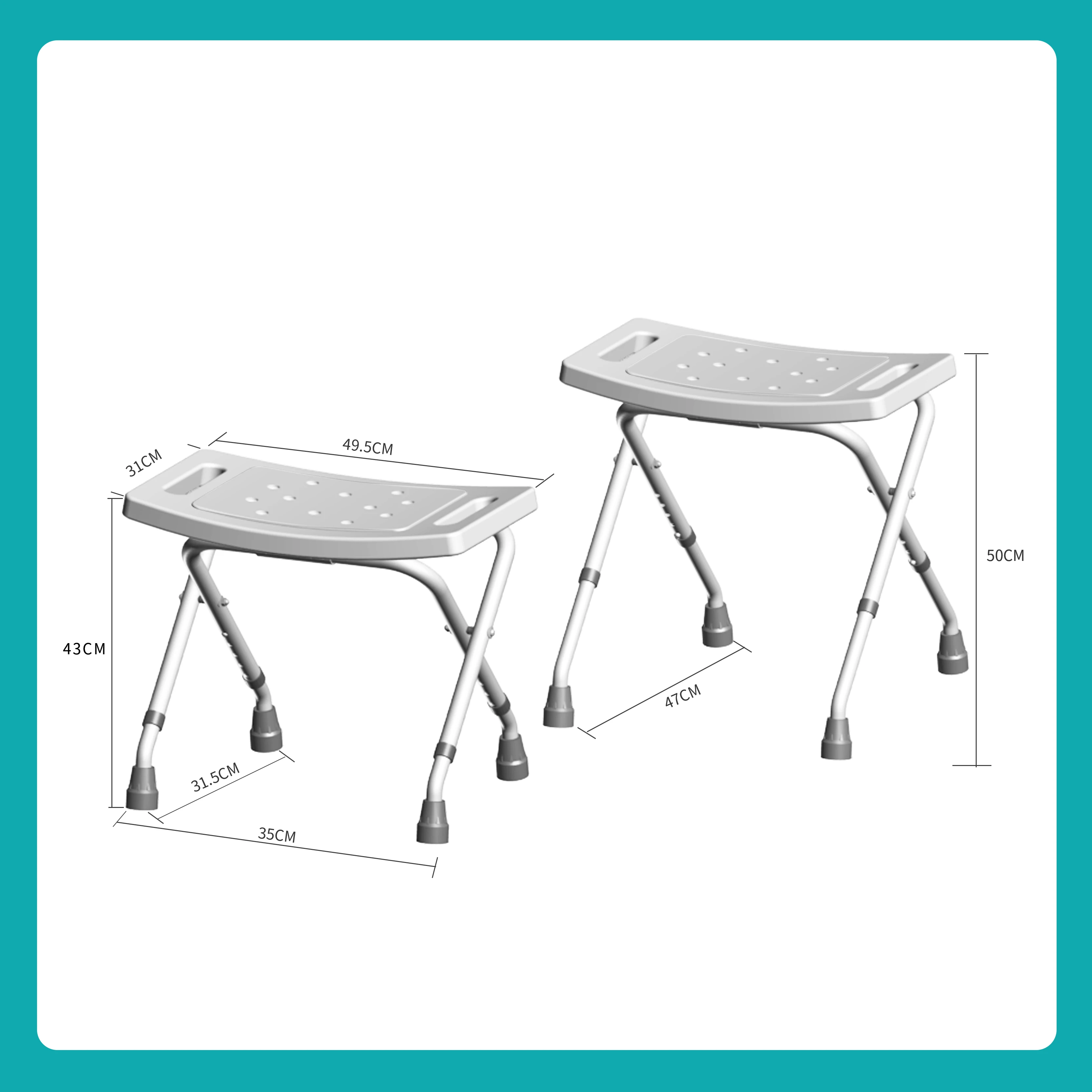 Aluminum Alloy Shower Chair Foldable Chair Used for Elderly Height Adjustable Lightweight Aluminium Construction Bath Stool