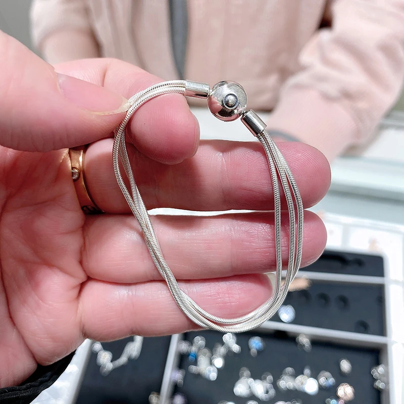 
Jewelry Factory 100% 925 Sterling Silver Rose gold multiple snake bone chain Fit Original Pandora Bracelet 