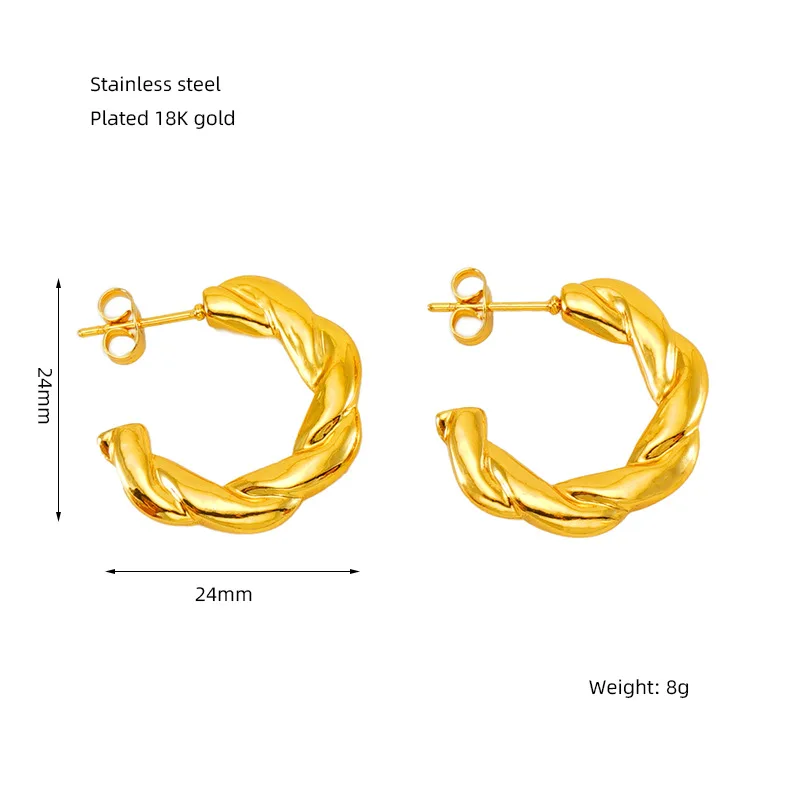 Ins Fashion Simple Hollow Crescent Ear Buckle Earrings Thick Chunky Hoop Huggie Geometric Stainless Steel Jewelry
