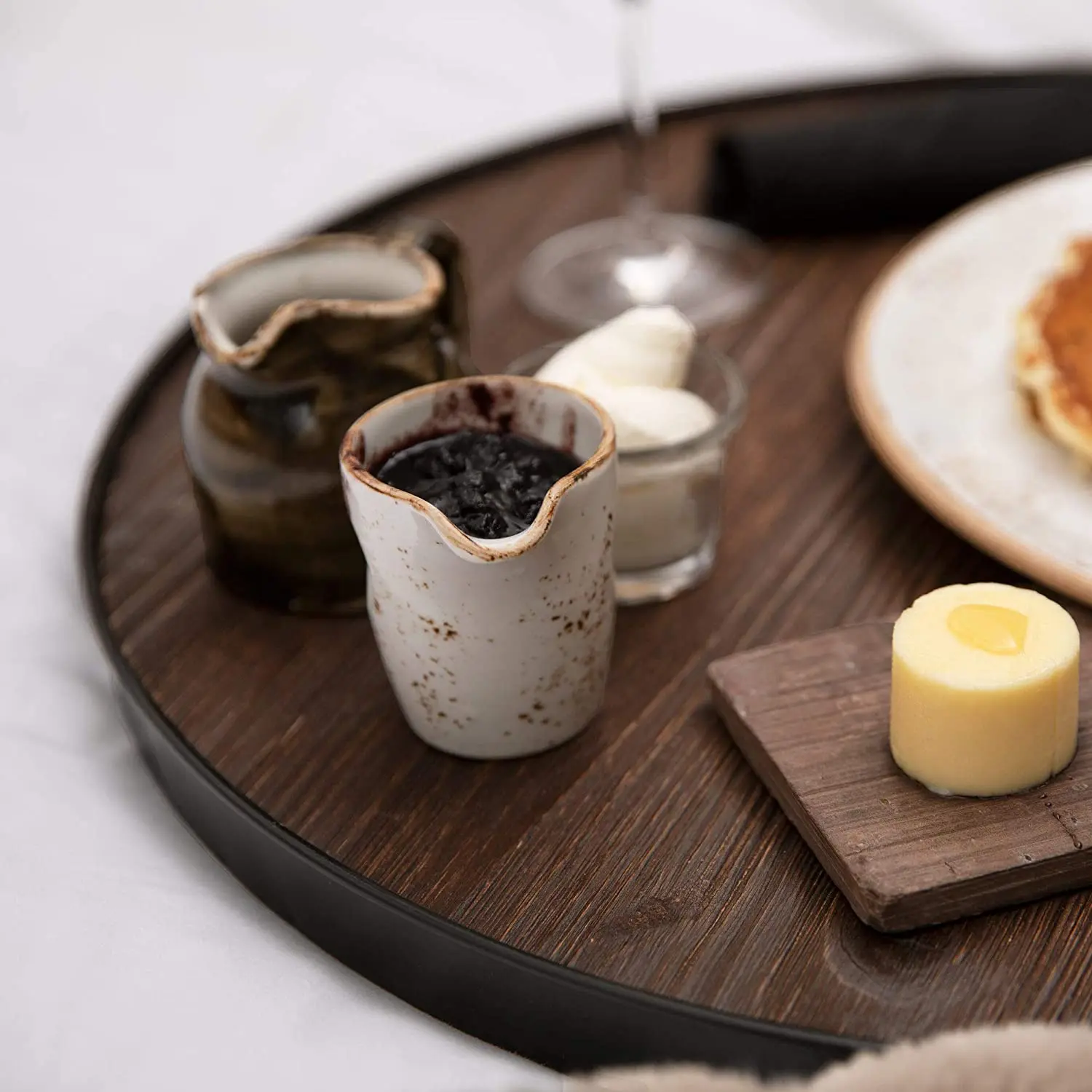 Farmhouse Round  Faux Wine Barrel Top Wood  Serving Tray