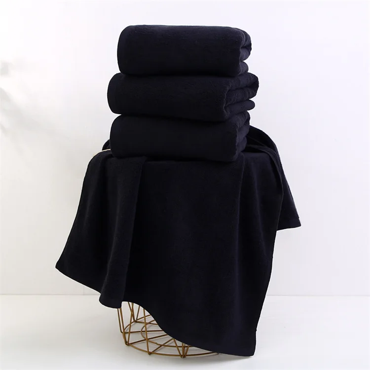 Custom Logo Cotton Black Towels For Hotel Home Black Makeup Towels 35x75cm 70x140cm Terry Cotton Black Bath Towel Sets