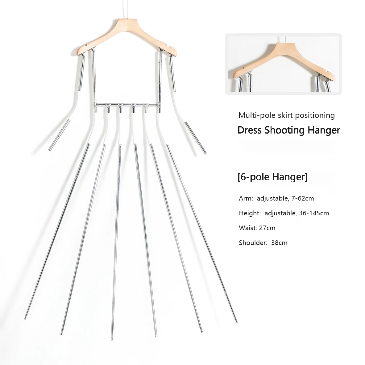 BST Metal Wooden Body Shape Clothing Display Hangers with Adjustable Fashionable Dress Form