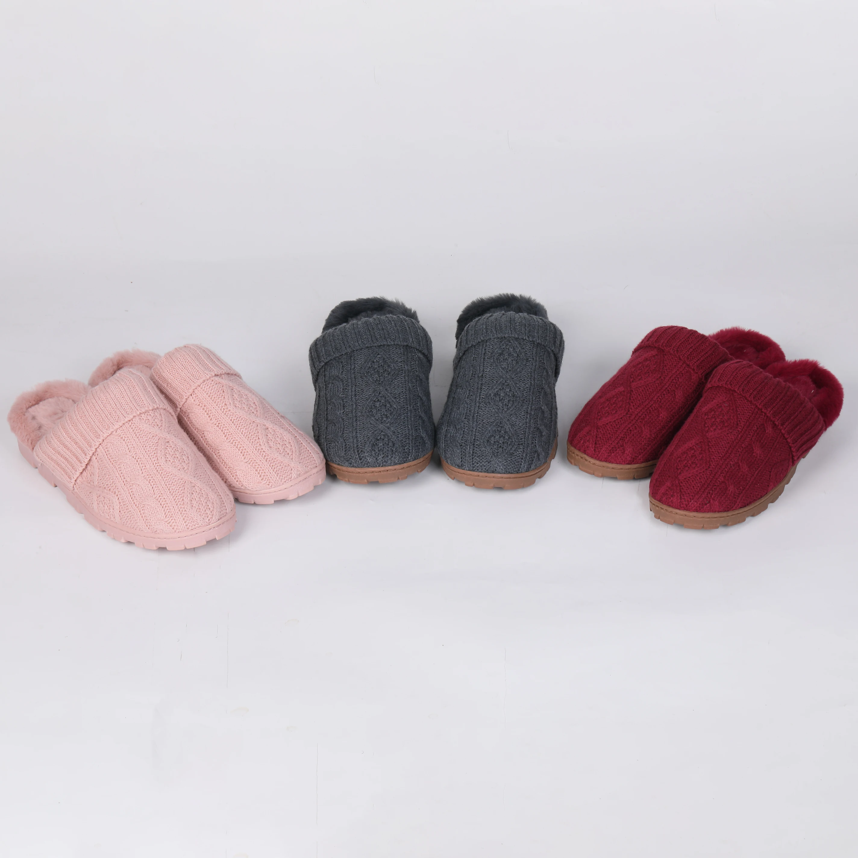 wholesale unisex fuzzy knit upper indoor slippers soft floor slippers for bedroom
