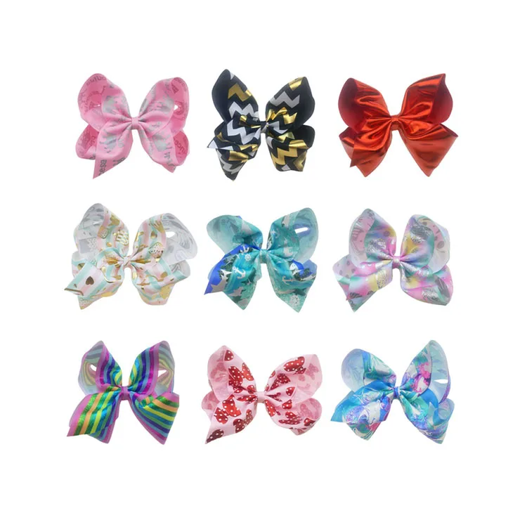 Fashion 8 Inch Large Hair Bow Printed Ribbon Bows Hairpins With Alligator Clips Hair Accessories